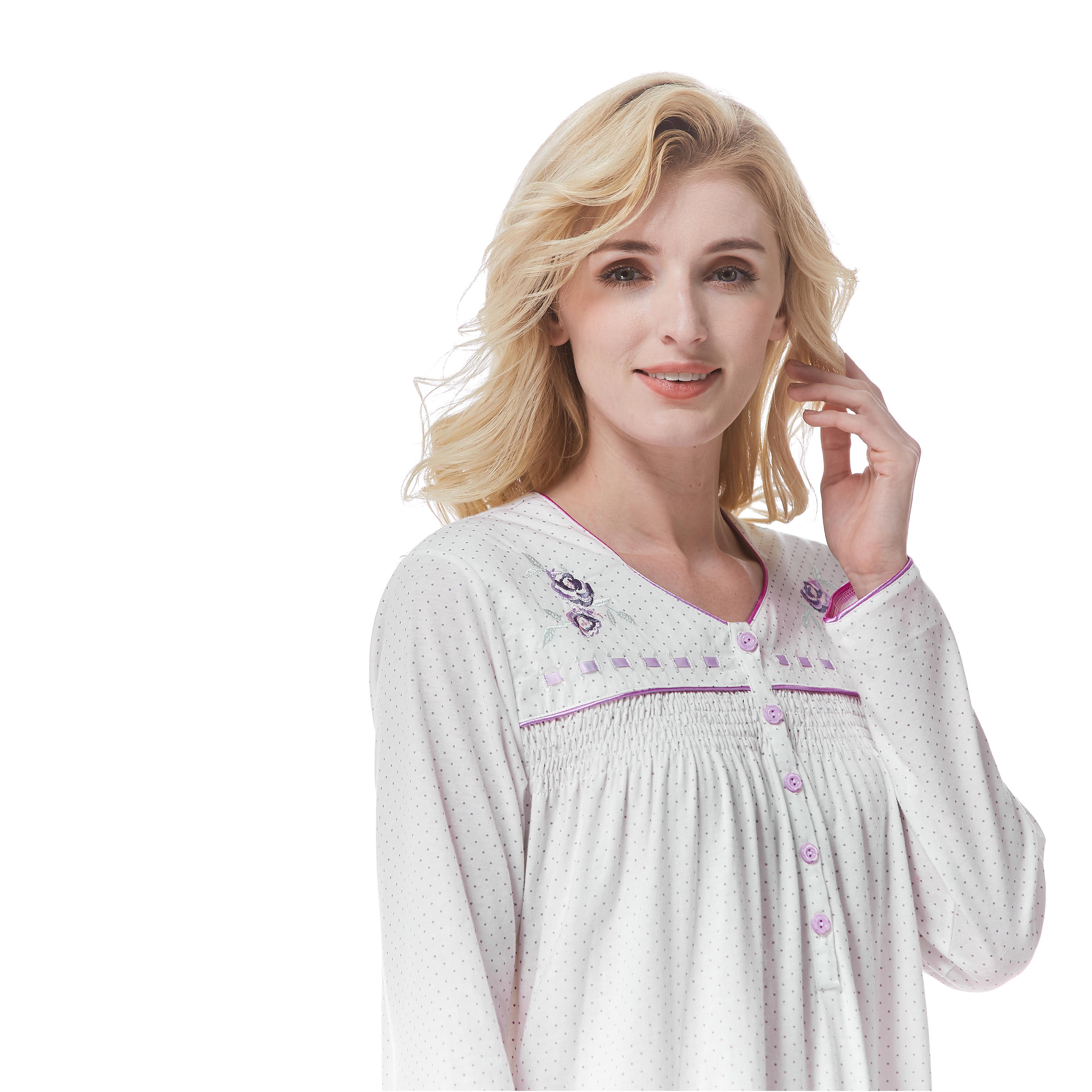 Keyocean Women's Nightgowns 100% Cotton Lace Trim Short Sleeve