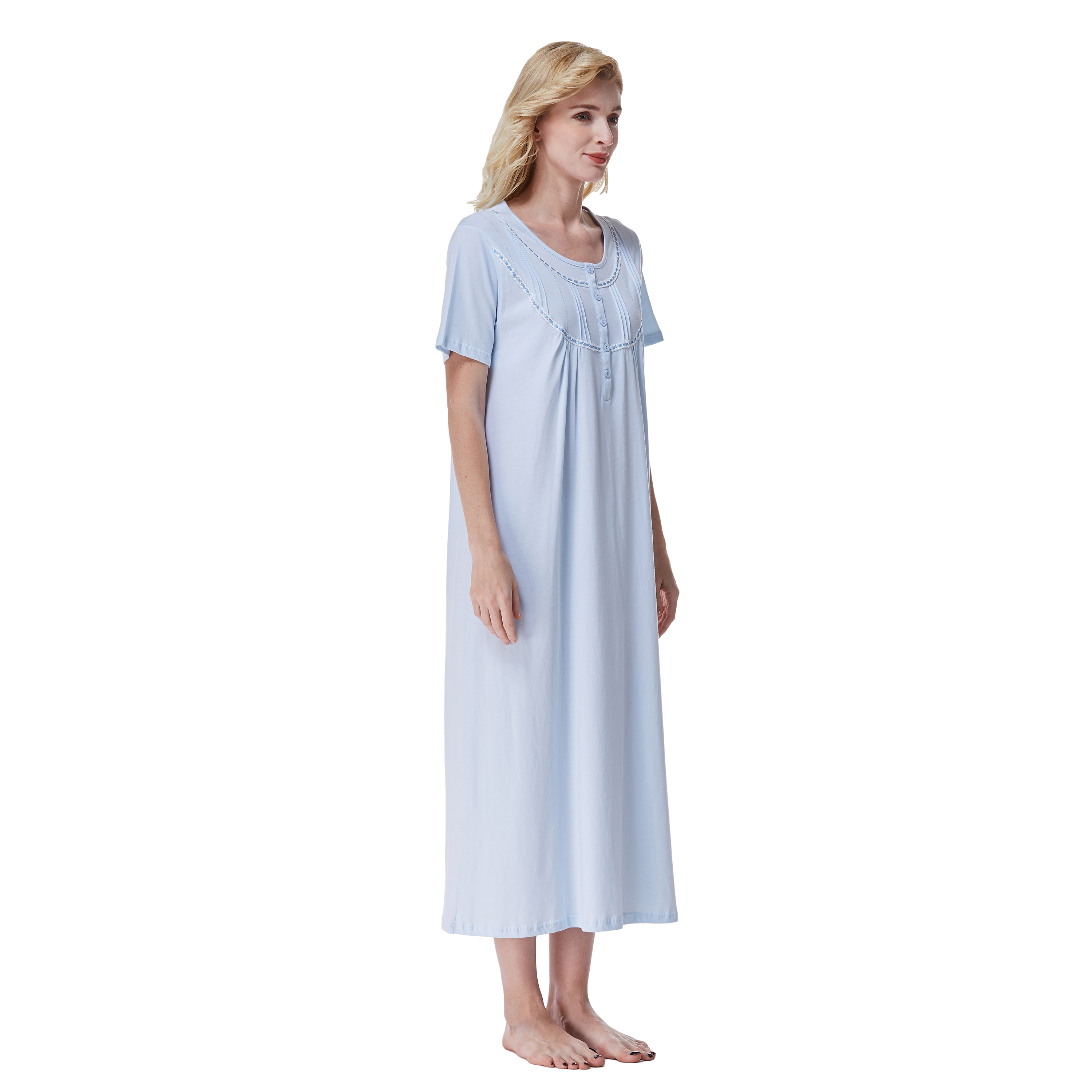 Keyocean Women's Maternity Dress 100% Cotton, Soft Short Sleeve  Breastfeeding Nightgown and Nursing Dress, Floral Print - K18029 - Keyocean  Cotton Nightgowns for Women