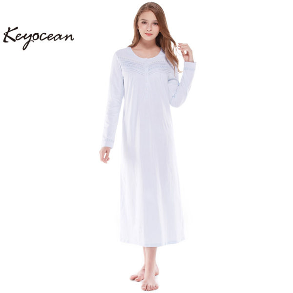 Nightgown for Women, 100% Cotton Long Sleeves Long Nightgown ...