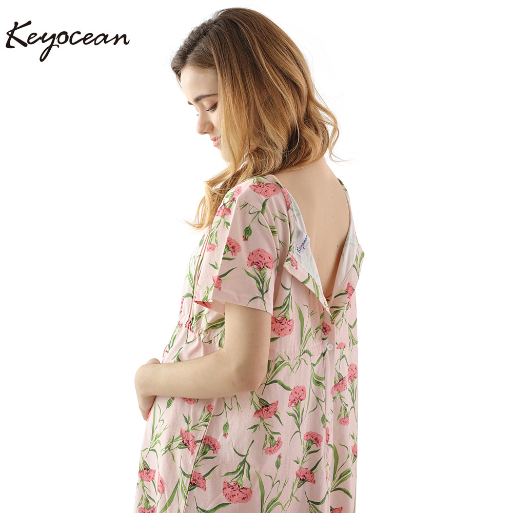 Keyocean Women's Maternity Dress 100% Cotton, Soft Short Sleeve  Breastfeeding Nightgown and Nursing Dress, Floral Print - K18029 - Keyocean  Cotton Nightgowns for Women