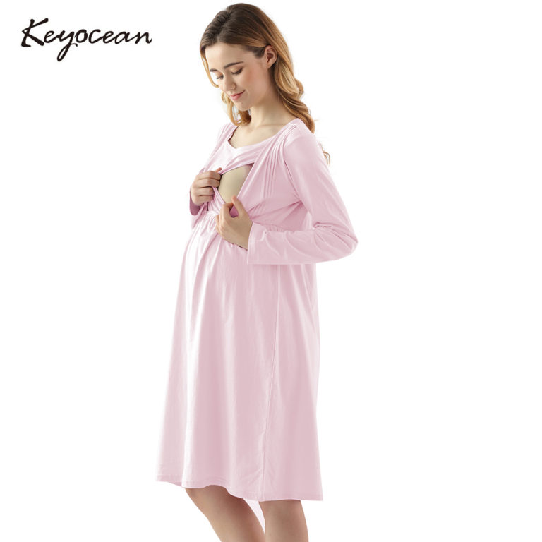 Keyocean Womens Maternity Nightgown All Cotton Soft Breastfeeding