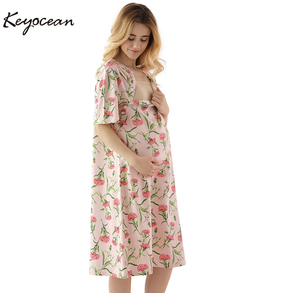 Keyocean Women's Maternity Nightgowns, All Cotton Short Sleeve Nursing ...