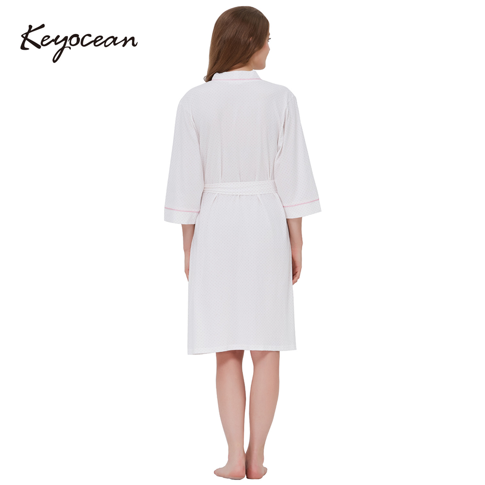 Keyocean Women Robes Cotton for Bed or Shower, 3/4 Sleeve Soft Cozy