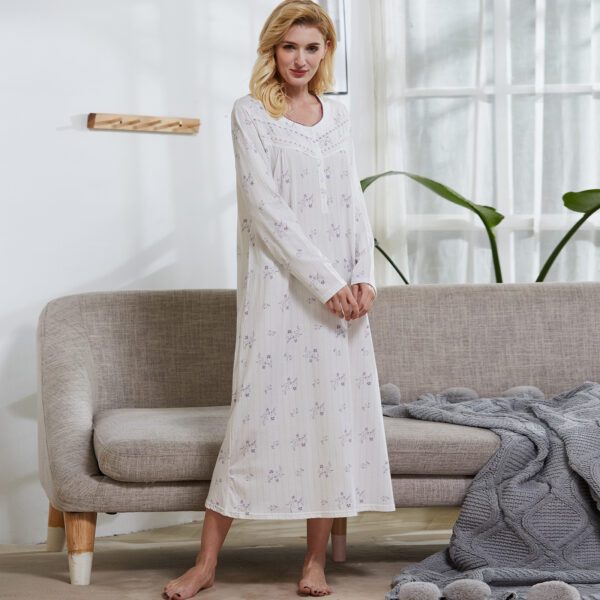 Keyocean Elegant Nightgowns for Women, Soft 100% Cotton Comfy Lightweight  Long-sleeve Sleepwear Gown for Mom or Granny